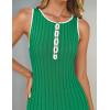 ZESICA Womens 2026 Summer Long Maxi Dress Sleeveless Crew Neck Hollow Out Pleated Ribbed Knit Swing Tank Dresses(Green)