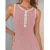 ZESICA Womens 2026 Summer Long Maxi Dress Sleeveless Crew Neck Hollow Out Pleated Ribbed Knit Swing Tank Dresses(Pink)