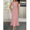 ZESICA Womens 2026 Summer Long Maxi Dress Sleeveless Crew Neck Hollow Out Pleated Ribbed Knit Swing Tank Dresses(Pink)