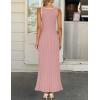 ZESICA Womens 2026 Summer Long Maxi Dress Sleeveless Crew Neck Hollow Out Pleated Ribbed Knit Swing Tank Dresses(Pink)