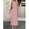 ZESICA Womens 2026 Summer Long Maxi Dress Sleeveless Crew Neck Hollow Out Pleated Ribbed Knit Swing Tank Dresses(Pink)