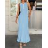 ZESICA Womens 2026 Summer Long Maxi Dress Sleeveless Crew Neck Hollow Out Pleated Ribbed Knit Swing Tank Dresses(Sky)