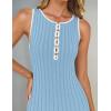 ZESICA Womens 2026 Summer Long Maxi Dress Sleeveless Crew Neck Hollow Out Pleated Ribbed Knit Swing Tank Dresses(Sky)