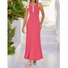 ZESICA Womens 2026 Summer Long Maxi Dress Sleeveless Crew Neck Hollow Out Pleated Ribbed Knit Swing Tank Dresses(Watermelonred)