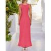ZESICA Womens 2026 Summer Long Maxi Dress Sleeveless Crew Neck Hollow Out Pleated Ribbed Knit Swing Tank Dresses(Watermelonred)