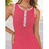 ZESICA Womens 2026 Summer Long Maxi Dress Sleeveless Crew Neck Hollow Out Pleated Ribbed Knit Swing Tank Dresses(Watermelonred)