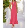 ZESICA Womens 2026 Summer Long Maxi Dress Sleeveless Crew Neck Hollow Out Pleated Ribbed Knit Swing Tank Dresses(Watermelonred)