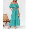 ZESICA Women’s 2026 Summer Off Shoulder Ruffle Midi Dress Short Sleeve High Waist Hollow Out Embroidery Party Dresses(Aqua)