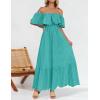 ZESICA Women’s 2026 Summer Off Shoulder Ruffle Midi Dress Short Sleeve High Waist Hollow Out Embroidery Party Dresses(Aqua)