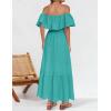 ZESICA Women’s 2026 Summer Off Shoulder Ruffle Midi Dress Short Sleeve High Waist Hollow Out Embroidery Party Dresses(Aqua)