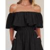 ZESICA Women’s 2026 Summer Off Shoulder Ruffle Midi Dress Short Sleeve High Waist Hollow Out Embroidery Party Dresses(Black)