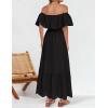 ZESICA Women’s 2026 Summer Off Shoulder Ruffle Midi Dress Short Sleeve High Waist Hollow Out Embroidery Party Dresses(Black)