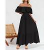ZESICA Women’s 2026 Summer Off Shoulder Ruffle Midi Dress Short Sleeve High Waist Hollow Out Embroidery Party Dresses(Black)