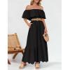 ZESICA Women’s 2026 Summer Off Shoulder Ruffle Midi Dress Short Sleeve High Waist Hollow Out Embroidery Party Dresses(Black)