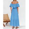 ZESICA Women’s 2026 Summer Off Shoulder Ruffle Midi Dress Short Sleeve High Waist Hollow Out Embroidery Party Dresses(Blue)