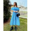 ZESICA Women’s 2026 Summer Off Shoulder Ruffle Midi Dress Short Sleeve High Waist Hollow Out Embroidery Party Dresses(Blue)