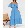 ZESICA Women’s 2026 Summer Off Shoulder Ruffle Midi Dress Short Sleeve High Waist Hollow Out Embroidery Party Dresses(Blue)
