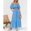 ZESICA Women’s 2026 Summer Off Shoulder Ruffle Midi Dress Short Sleeve High Waist Hollow Out Embroidery Party Dresses(Blue)