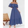 ZESICA Women’s 2026 Summer Off Shoulder Ruffle Midi Dress Short Sleeve High Waist Hollow Out Embroidery Party Dresses(Dusty Blue)