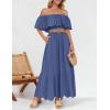 ZESICA Women’s 2026 Summer Off Shoulder Ruffle Midi Dress Short Sleeve High Waist Hollow Out Embroidery Party Dresses(Dusty Blue)