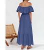 ZESICA Women’s 2026 Summer Off Shoulder Ruffle Midi Dress Short Sleeve High Waist Hollow Out Embroidery Party Dresses(Dusty Blue)