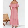 ZESICA Women’s 2026 Summer Off Shoulder Ruffle Midi Dress Short Sleeve High Waist Hollow Out Embroidery Party Dresses(Light Pink)