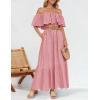 ZESICA Women’s 2026 Summer Off Shoulder Ruffle Midi Dress Short Sleeve High Waist Hollow Out Embroidery Party Dresses(Light Pink)