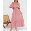 ZESICA Women’s 2026 Summer Off Shoulder Ruffle Midi Dress Short Sleeve High Waist Hollow Out Embroidery Party Dresses(Light Pink)