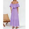 ZESICA Women’s 2026 Summer Off Shoulder Ruffle Midi Dress Short Sleeve High Waist Hollow Out Embroidery Party Dresses(Light Purple)