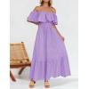 ZESICA Women’s 2026 Summer Off Shoulder Ruffle Midi Dress Short Sleeve High Waist Hollow Out Embroidery Party Dresses(Light Purple)