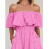 ZESICA Women’s 2026 Summer Off Shoulder Ruffle Midi Dress Short Sleeve High Waist Hollow Out Embroidery Party Dresses(Pink)