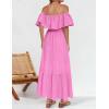 ZESICA Women’s 2026 Summer Off Shoulder Ruffle Midi Dress Short Sleeve High Waist Hollow Out Embroidery Party Dresses(Pink)