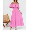 ZESICA Women’s 2026 Summer Off Shoulder Ruffle Midi Dress Short Sleeve High Waist Hollow Out Embroidery Party Dresses(Pink)