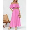 ZESICA Women’s 2026 Summer Off Shoulder Ruffle Midi Dress Short Sleeve High Waist Hollow Out Embroidery Party Dresses(Pink)
