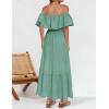 ZESICA Women’s 2026 Summer Off Shoulder Ruffle Midi Dress Short Sleeve High Waist Hollow Out Embroidery Party Dresses(Sage)