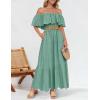 ZESICA Women’s 2026 Summer Off Shoulder Ruffle Midi Dress Short Sleeve High Waist Hollow Out Embroidery Party Dresses(Sage)