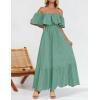 ZESICA Women’s 2026 Summer Off Shoulder Ruffle Midi Dress Short Sleeve High Waist Hollow Out Embroidery Party Dresses(Sage)