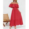 ZESICA Women’s 2026 Summer Off Shoulder Ruffle Midi Dress Short Sleeve High Waist Hollow Out Embroidery Party Dresses(Watermelon)