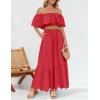 ZESICA Women’s 2026 Summer Off Shoulder Ruffle Midi Dress Short Sleeve High Waist Hollow Out Embroidery Party Dresses(Watermelon)