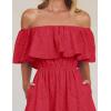 ZESICA Women’s 2026 Summer Off Shoulder Ruffle Midi Dress Short Sleeve High Waist Hollow Out Embroidery Party Dresses(Watermelon)