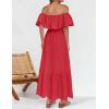 ZESICA Women’s 2026 Summer Off Shoulder Ruffle Midi Dress Short Sleeve High Waist Hollow Out Embroidery Party Dresses(Watermelon)