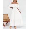 ZESICA Women’s 2026 Summer Off Shoulder Ruffle Midi Dress Short Sleeve High Waist Hollow Out Embroidery Party Dresses(White)