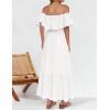 ZESICA Women’s 2026 Summer Off Shoulder Ruffle Midi Dress Short Sleeve High Waist Hollow Out Embroidery Party Dresses(White)