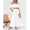 ZESICA Women’s 2026 Summer Off Shoulder Ruffle Midi Dress Short Sleeve High Waist Hollow Out Embroidery Party Dresses(White)