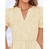 ZESICA Womens 2026 Summer Puff Short Sleeve Midi Dress Floral V Neck Textured Ruffle Flowy Beach Party Dresses(Apricot)