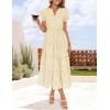 ZESICA Womens 2026 Summer Puff Short Sleeve Midi Dress Floral V Neck Textured Ruffle Flowy Beach Party Dresses(Apricot)