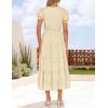 ZESICA Womens 2026 Summer Puff Short Sleeve Midi Dress Floral V Neck Textured Ruffle Flowy Beach Party Dresses(Apricot)