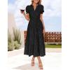 ZESICA Womens 2026 Summer Puff Short Sleeve Midi Dress Floral V Neck Textured Ruffle Flowy Beach Party Dresses(Black)