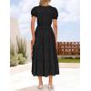ZESICA Womens 2026 Summer Puff Short Sleeve Midi Dress Floral V Neck Textured Ruffle Flowy Beach Party Dresses(Black)
