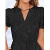 ZESICA Womens 2026 Summer Puff Short Sleeve Midi Dress Floral V Neck Textured Ruffle Flowy Beach Party Dresses(Black)